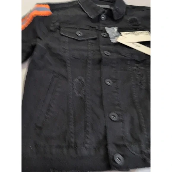 KDNK Men's Black Trucker Jean Jacket Orange Reflective Accents KN05041 Size S - Picture 9 of 13